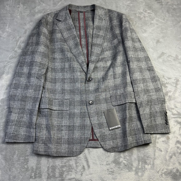 Bonobos Blazer Mens 40R Plaid Standard Fit Marlane Italian Wool Linen Cotton